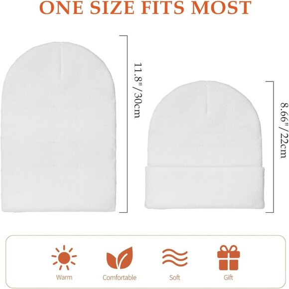 Men's White Comfortable Breathable Soft Beanie Knit Slouchy Winter Skull Hats - Picture 4 of 6